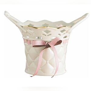 Lenox "Tied with Love" Bethany Basket with Pink & Brown Ribbon